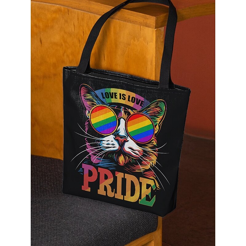 LGBTQ Pride Tote Bag with Rainbow Cat/Heart/Sunflower Print – Love is Love Design, Durable Canvas Shoulder Bag for Women and Men, Perfect for Parades, Festivals and Daily Use3