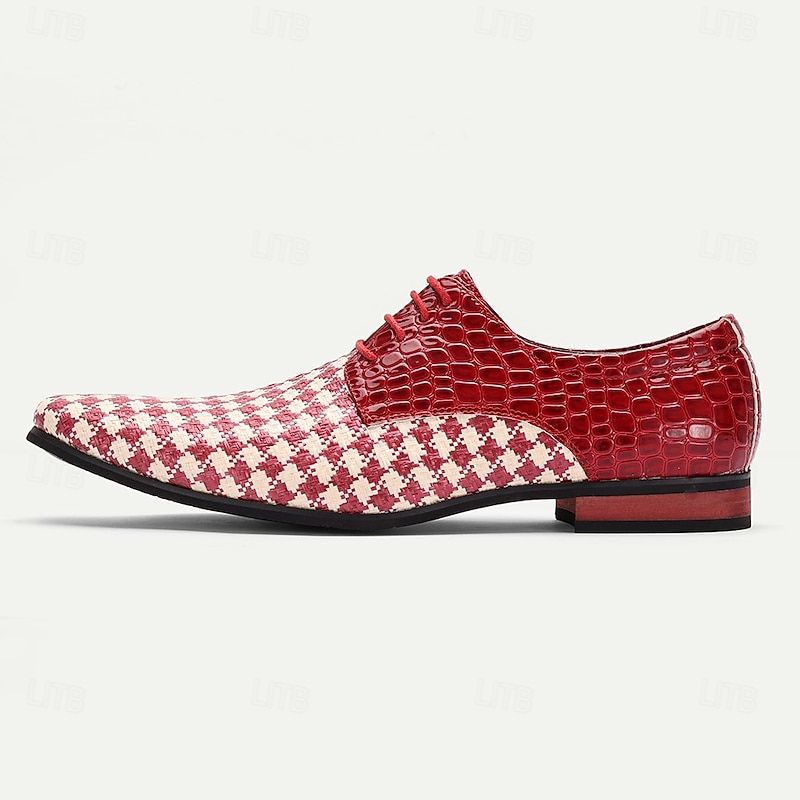 Men's Red and White Woven Dress Shoes with Crocodile Texture – Stylish Formal Shoes for Evening Events and Special Occasions4