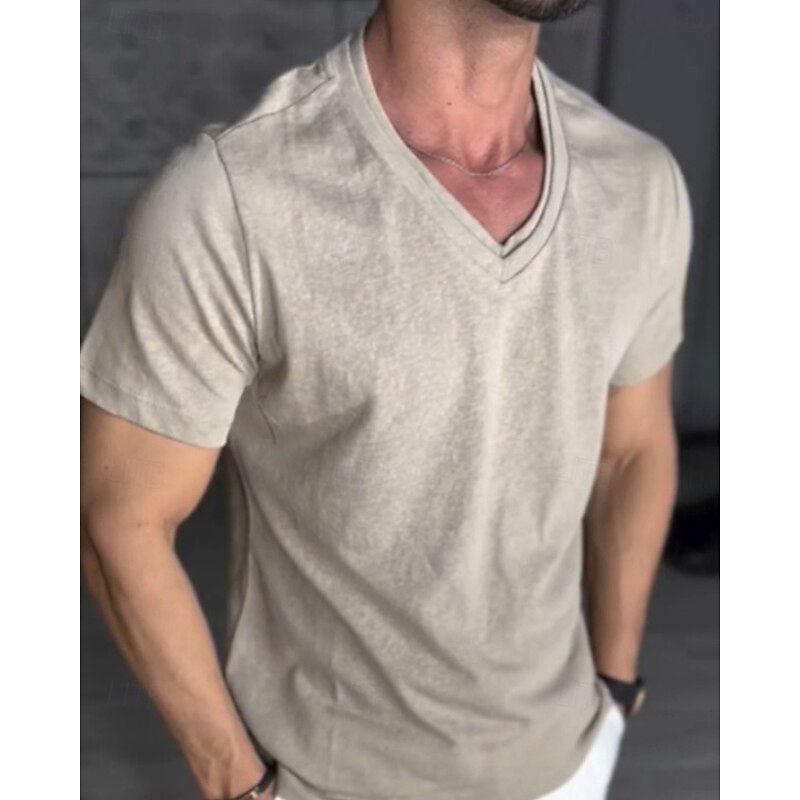 Men's T Shirt Tee Short Sleeve Shirt Tee Top Short Sleeve V Neck Summer Plain Fashion Designer Basic Classic Vacation Street Going out Black White Khaki Top Tee for Men4