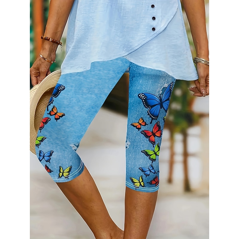 Women's Leggings Capri Pants High Elasticity Vacation Vintage Fashion Calf-Length High Waist Graphic Butterfly Printing Thermal Warm Breathable Soft Stretchy Formal Outdoor Vacation