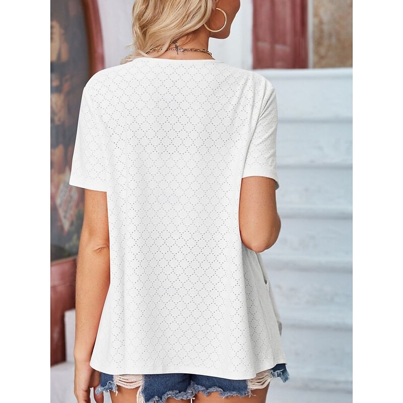 Women's Shrugs Solid Color Stylish Casual Short Sleeve Shirt Collar Regular Tops Daily Pocket Black White Yellow Pink Summer3