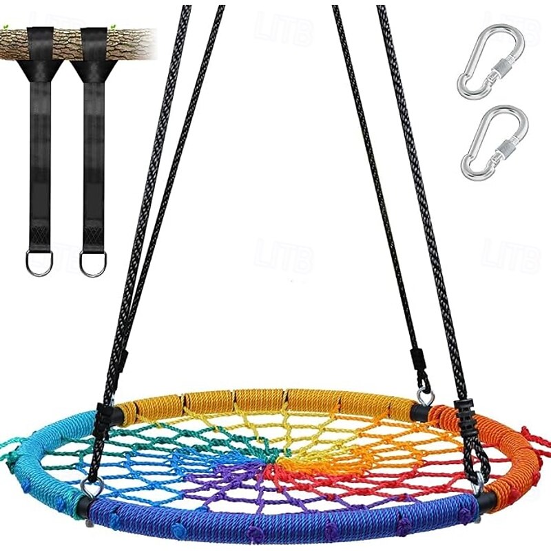 750 pound 40 inch children's tree spider web swing steel frame and 2 straps rainbow swing - Main Image