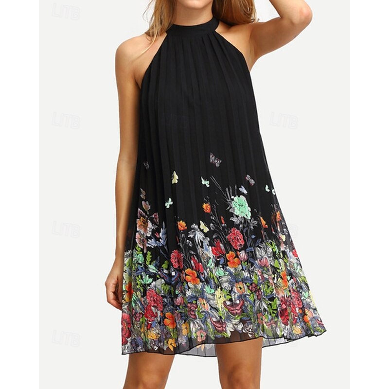 Women's Mini Dress Casual Dress Floral Dress Fashion Modern Outdoor Vacation Holiday Regular Fit Flower Sleeveless Halter Neck Black Summer - Main Image