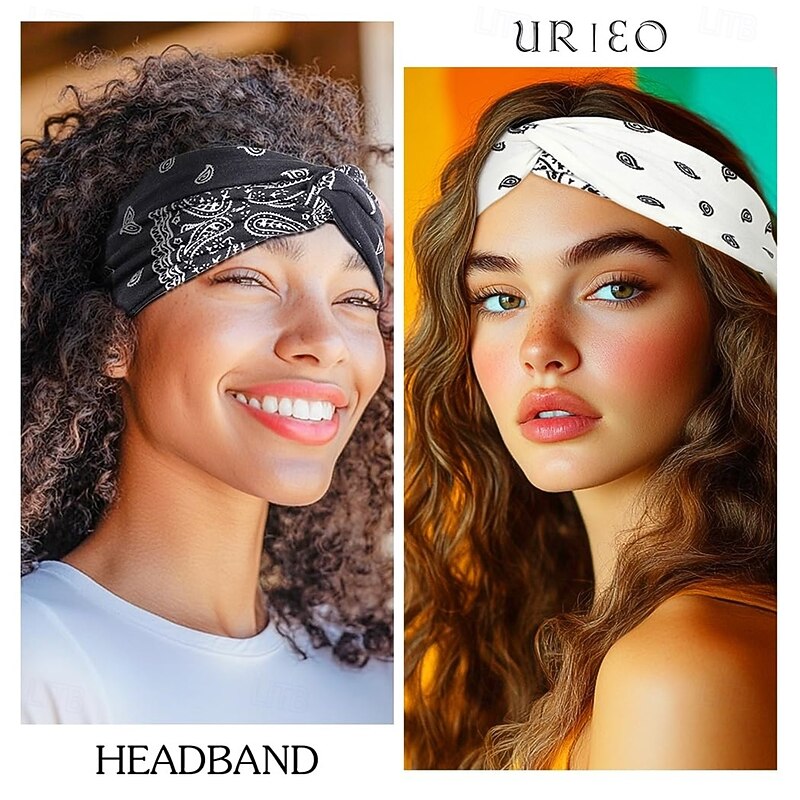 4PCS Boho Bandanas Headband Knotted Hair Bands Paisley Head Turban Sport Yoga for Women2