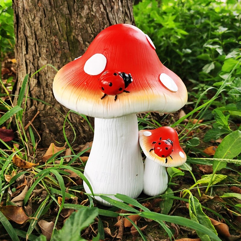 Mushroom Garden Resin Decoration Simulation Color Potted Plant Bonsai Decoration for Courtyard, Fairy Garden Decor, Photography Prop