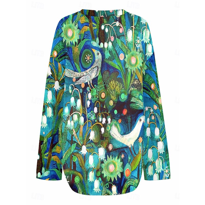 Women's Blouse Tunic V Neck Long Sleeve Boho Casual Tops Floral Graphic Elegant Stylish Regular Tops Daily Print Green2