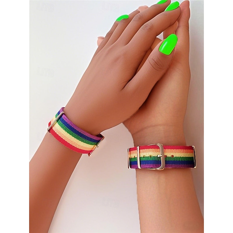 Unisex Rainbow Nylon Wristband with Metal Buckle - Adjustable Pride Wristband for LGBT Festivals, Daily Wear and Couple Accessories3
