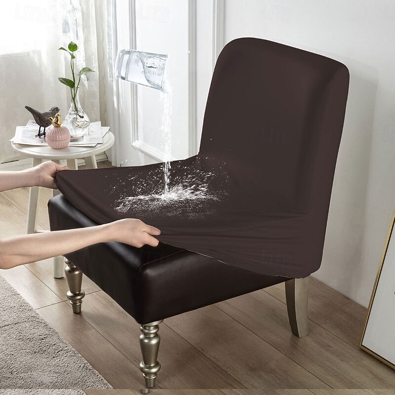 1Pc PU Waterproof Solid Color Stretch Armless Chair Cover - Durable PU Leather Slipcover for Single Oversized Chairs - Ideal for Home and Hotel Furniture Protection