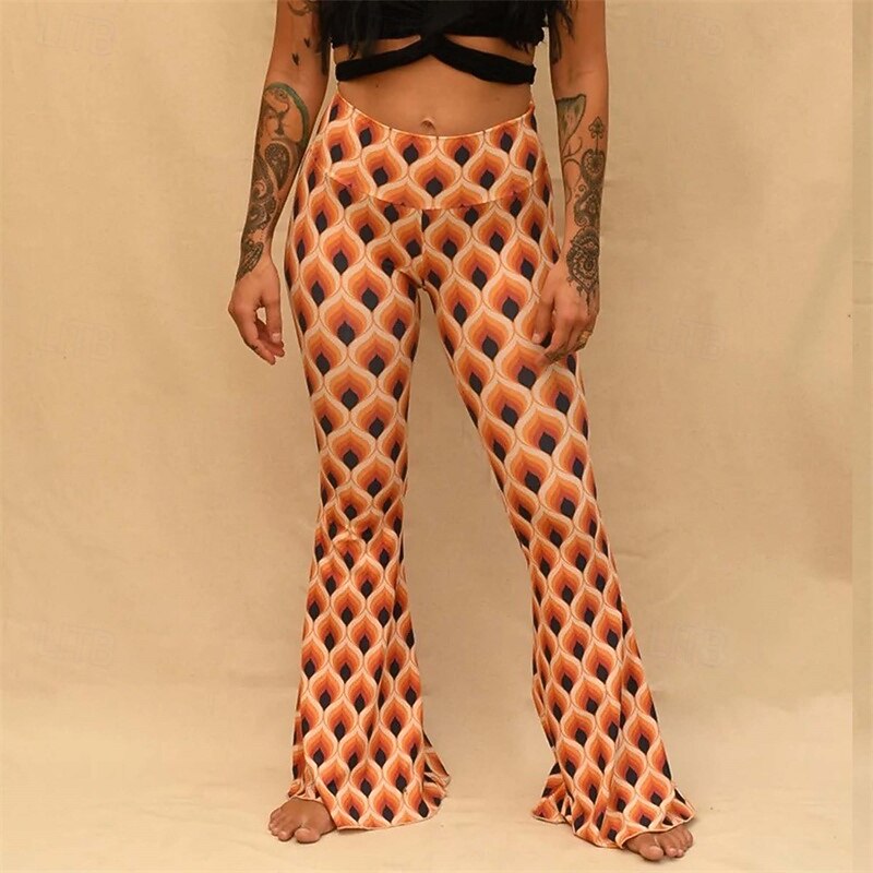 Retro Vintage Boho 1970s Bell Bottom Pants Flare Leggings Flared Trousers Disco High Waist Psychedelic Fancy Dress Women's Halloween Carnival Vacation Music Festival Festival Adults' Pants