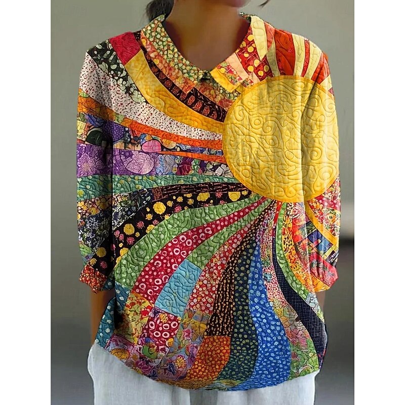 Women's Blouse Long Sleeve Peter Pan Collar Casual Graphic Geometric Bohemia Daily Stylish Collar Regular Tops Daily Buttons Print Yellow Blue Khaki Summer Spring3