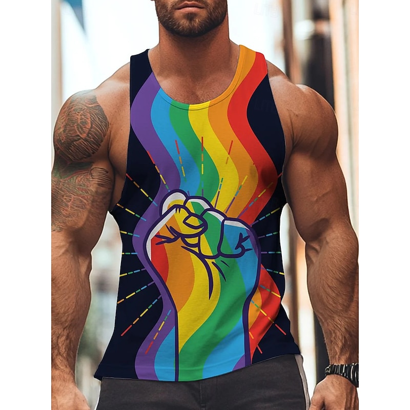 LGBTQ Halloween Tank Top Pride Casual Rainbow Striped Adults' Men's Carnival Club Pride Parade Pride Month Easy Halloween Costumes Dress Up
