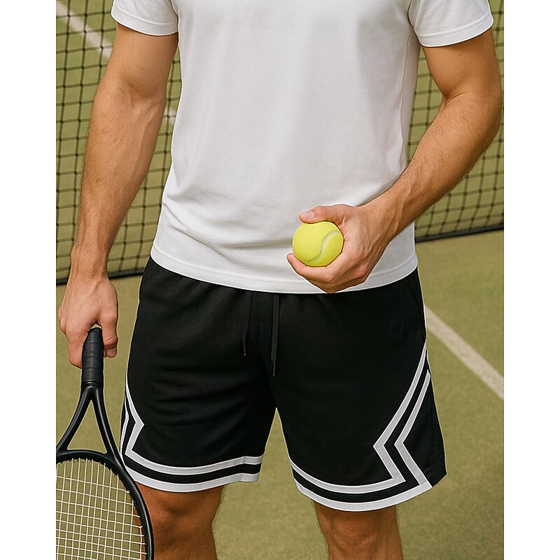 Men's Stripes Sports Shorts Tennis Shorts Drawstring Pocket Moisture Wicking Breathable Tennis Golf Pickleball Black White Pink Tennis Clothing3