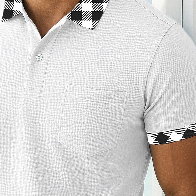Men's Golf Shirt Pique Polo Shirt Business Casual Turndown Short Sleeve Fashion Basic Solid Color Color Block Buttons Summer Spring Spring &  Fall Regular Fit White Golf Shirt2