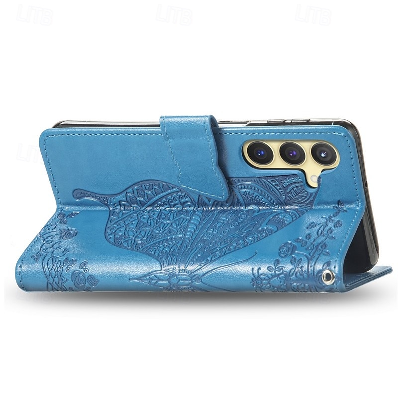 Phone Case For Samsung Galaxy S25 S24 Ultra Plus S24 FE A16 A55 5G A35 5G A25 A34 A54 Wallet Case Flip Cover Embossed Magnetic Full Body Protective Butterfly Flower Floral TPU PU Leather3