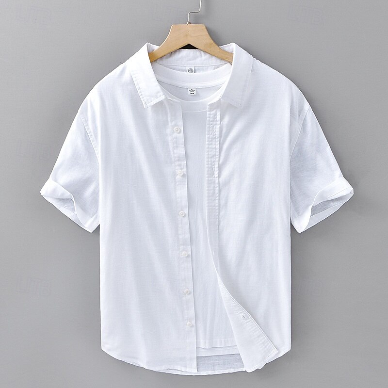 Men's Shirt Linen Shirt Casual Shirt Button Up Shirt Cotton Shirt Plain Vacation Street White Navy Blue Blue Sky Blue Short Sleeve Turndown Summer Clothing Apparel3