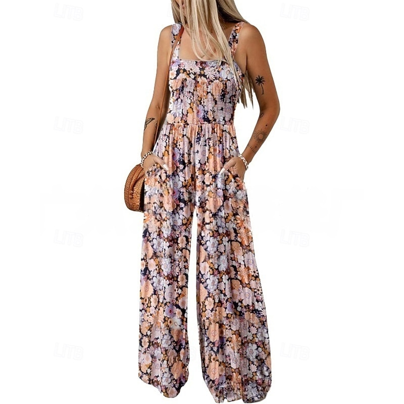 Women's Normal Jumpsuit Casual Floral Sleeveless U Neck Print Street Daily Regular Fit Pink Blue Green Summer3
