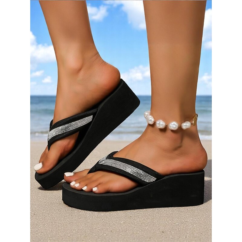 Women's Platform Flip-Flop Sandals with Rhinestone Straps – Comfy Beach Thong Sandals for Vacation & Summer Wear2