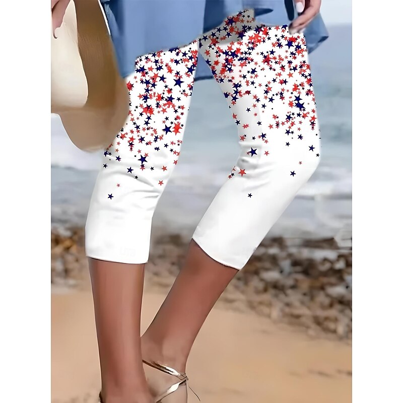 Women's Patriotic  Capri Pants Leggings Vacation Vintage Fashion Calf-Length High WaistPants Star Gradient Striped Printing Breathable Soft Stretchy Outdoor Vacation4