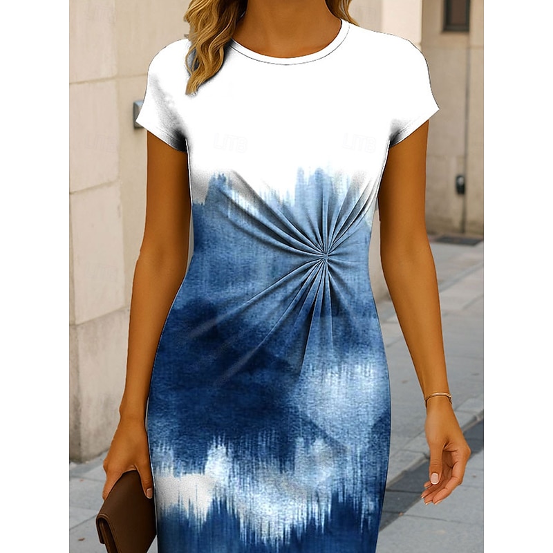 Women's Midi Dress Sheath Dress Bodycon Dress Formal Boho Daily Regular Fit Ombre Graphic Abstract Short Sleeve Crew Neck Red Blue Purple Green Summer Spring2