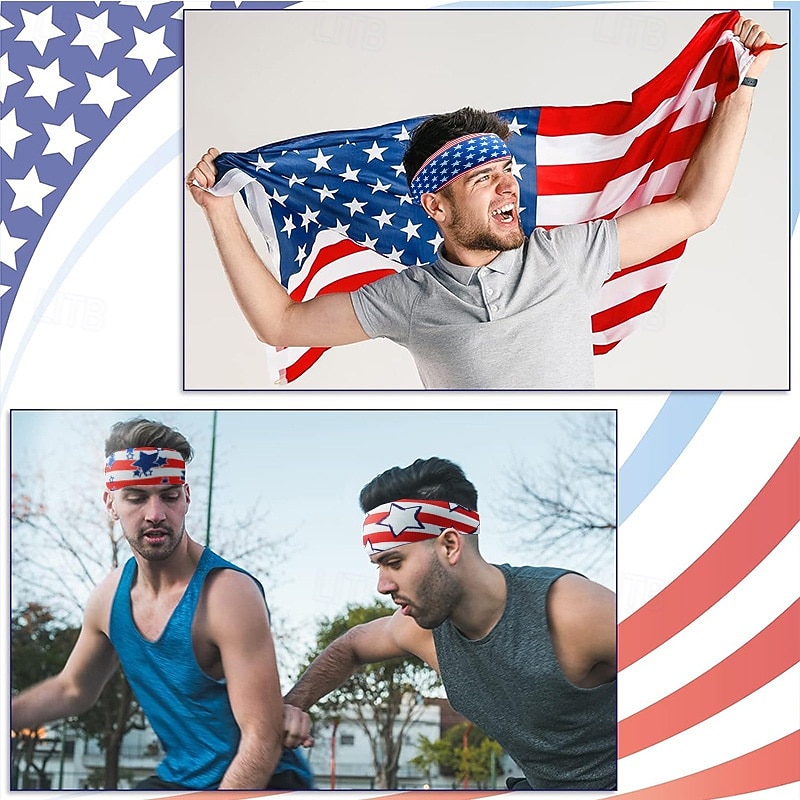 American Flag Headbands for Men 4th of July Patriotic Twisted Hair Band Red White Blue Stretchy Athletic Hair Accessories for USA Independence Day Memorial Day4