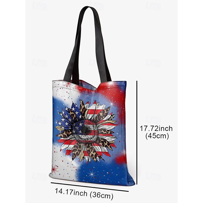 American Flag Sunflower Print Tote Bag with Starry Background, Boho Style, Perfect for Women - Ideal for Independence Day, Festivals and Beach Outings3