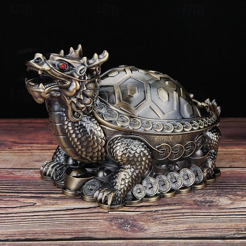 Vintage Ashtray with Lid, Dragon Turtle Windproof Ashtray for Home Living Room, Anti-Smoke Decorative Covered Ashtray Ornament