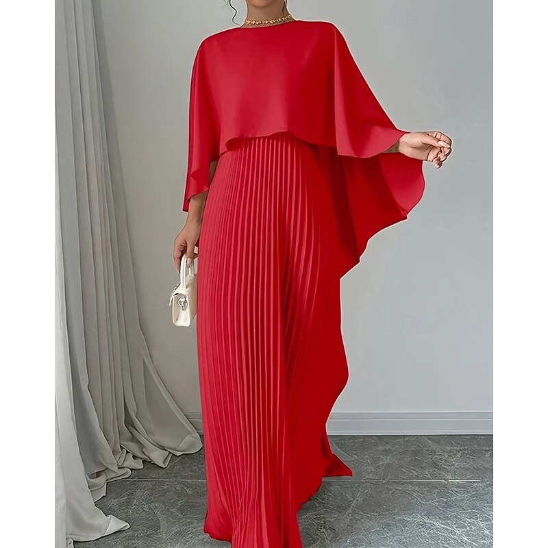 Women's Long Dress Maxi Dress Casual Dress Fashion Batwing Sleeve Outdoor Party Holiday Regular Fit Plain Long Sleeve Crew Neck Black Red Beige Summer