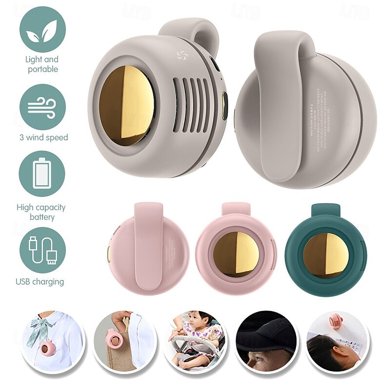Portable Silent Mini Bladeless Electric Fan Clip On, Mini Fan With Clip,Adjustable 3-Speed Suspended Waist Fans, For Outdoor & Travel & Office, Travel Acces2