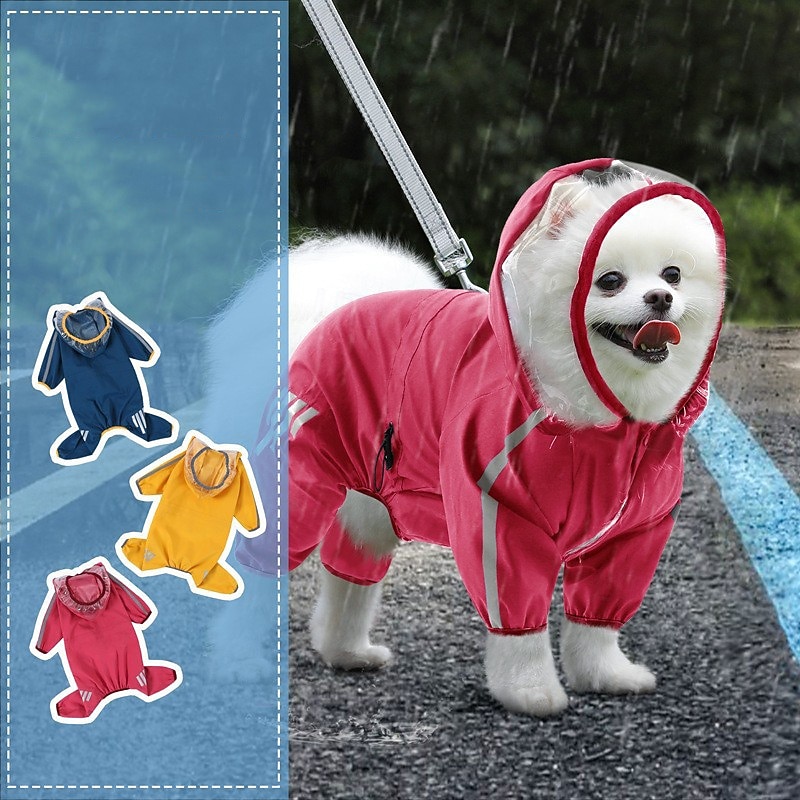 Dog RaincoatWaterproof Rain Poncho with Hoodie High Reflective Pet Rain Jacket with Leash Hole for Small Medium and Large Dogs3