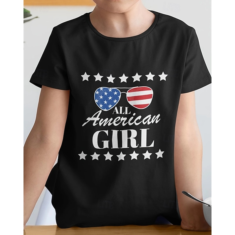 100% Cotton American Independence Day Kids Girls' Black White USA T shirt Tee Crew Neck Short Sleeve Outdoor Vacation Daily Classic Casual Print Summer4
