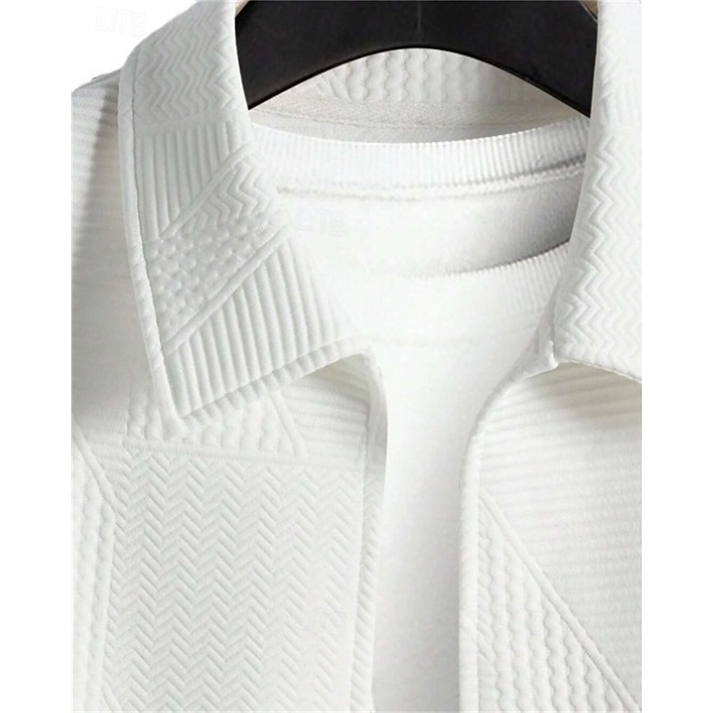 Men's Summer Jacket Shirt Jacket Transition Jacket Vacation Daily Pocket Jacquard Fall & Winter Plain Fashion Classic Lapel Regular Black White Jacket3
