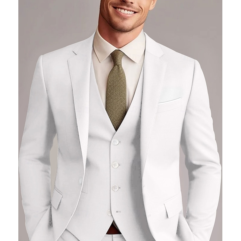 Men's Wedding Suits Notch White Yellow Solid Colored Slim Fit 3 Piece Single Breasted Two-buttons