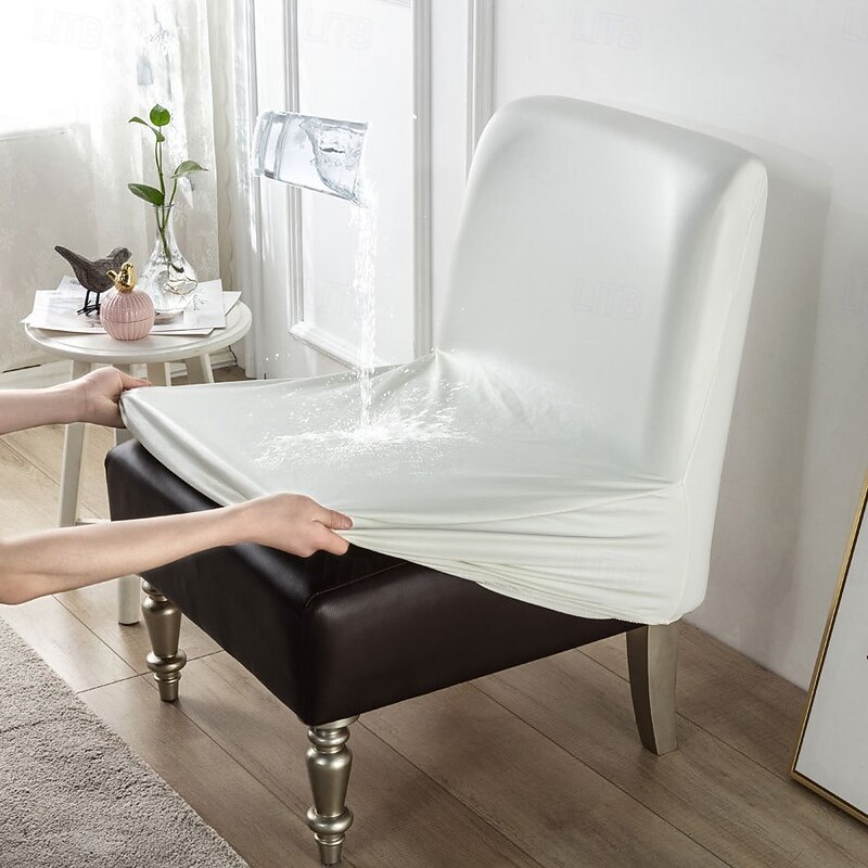 1Pc PU Waterproof Solid Color Stretch Armless Chair Cover - Durable PU Leather Slipcover for Single Oversized Chairs - Ideal for Home and Hotel Furniture Protection4