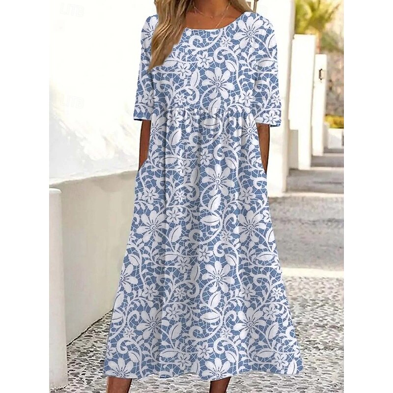 Women's Midi Dress T Shirt Dress Tee Dress A Line Dress Summer Dress Bohemia Vacation Vintage Regular Fit Floral Graphic Ditsy Floral Short Sleeve Crew Neck Light Green Blue Khaki Summer Spring
