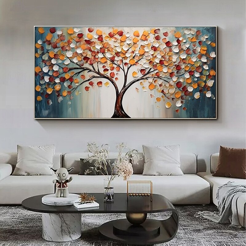 Mintura Handmade 3D Tree Flowers Oil Paintings On Canvas Wall Art Decoration Modern Abstract Picture For Home Decor Rolled Frameless Unstretched Painting