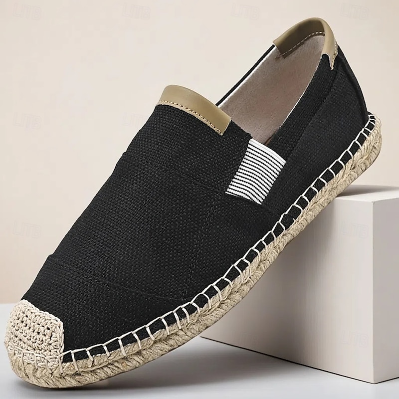 Men's Black Espadrille Slip-On Shoes with Jute Sole - Casual, Comfortable Summer Footwear for Everyday Wear 2025 - $34.99
