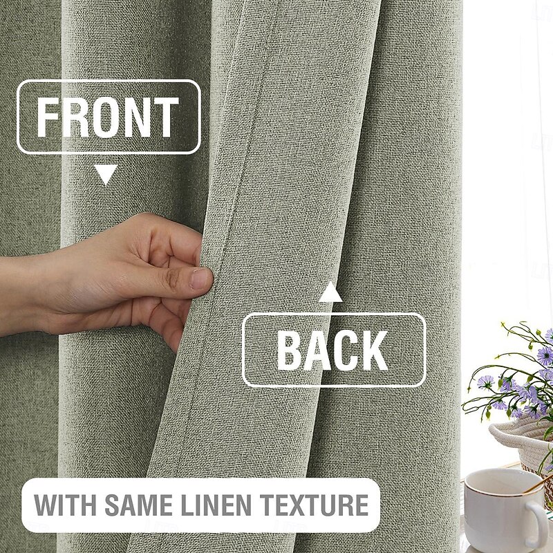 Faux Linen Curtains Blended Curtain Panels Bundle Blackout Linen Look Curtains for Bedroom 2 Panel Sets4