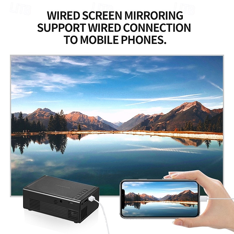 1080P Mobile Projector – Wired Phone Connection, 100” Adjustable Screen, Manual Focus, Compatible with iOS/Android, Ideal for Home & Outdoor Cinema2