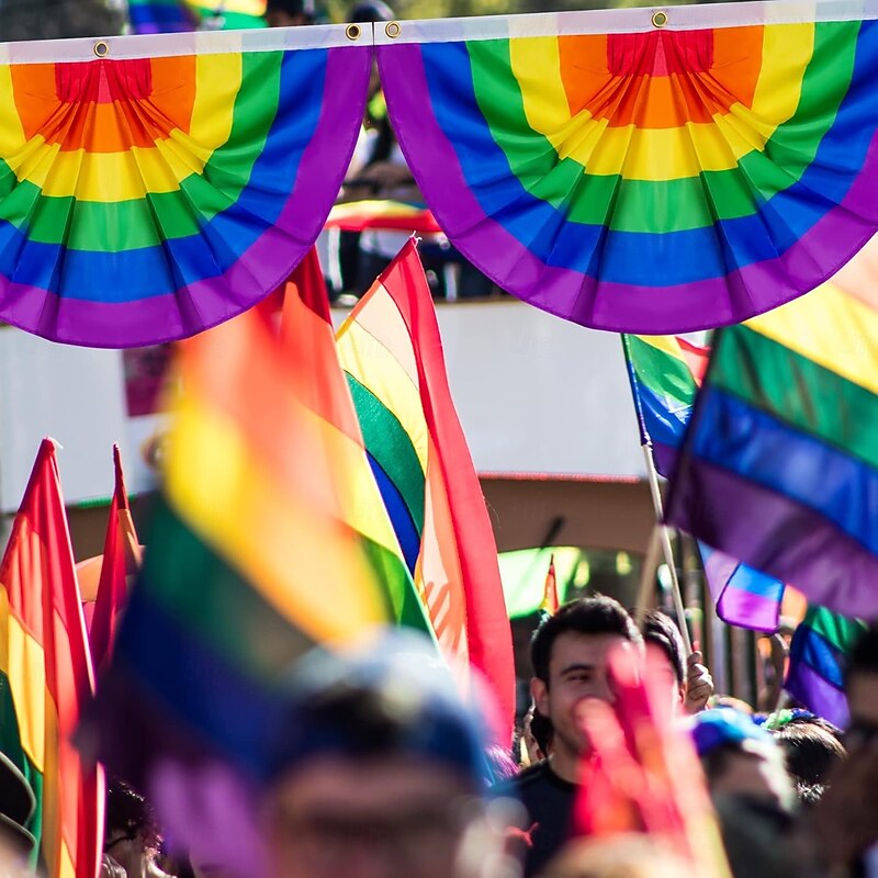 4 Pcs Pride Rainbow Bunting Flags, Pleated Fan Banner for LGBTQ Gay Pride Party, Love is Love Pride Month Decor, Outdoor Yard Decoration2