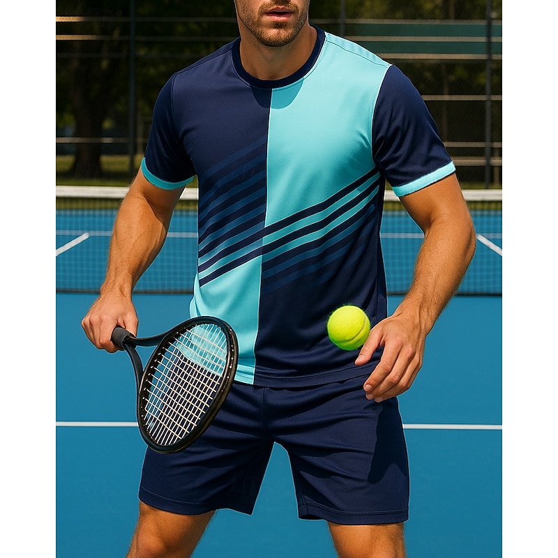 Men's Graphic Geometric Sports Set Shirts & Shorts Tennis Set Two-piece Suit Short Sleeves Sweat-Wicking Moisture Wicking Breathable Tennis Golf Pickleball Red Blue Orange Tennis Clothing3
