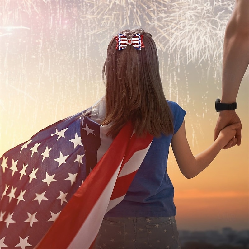 Independence Day Hair Clips 4th of July Glitter Hair Bow Clips Patriotic American Flag Hair Accessories with Star for Kids Girls4