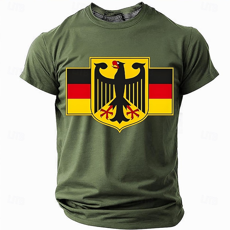 Men's German Flag Eagle T-Shirt - Patriotic Deutschland Short Sleeve Graphic Tee in Red2