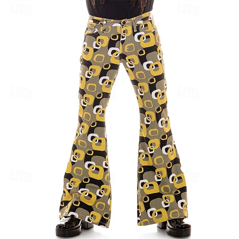 Retro Vintage 1970s Groovy Bell Bottom Pants Flared Trousers Disco mid rise Psychedelic Fancy Dress Men's Halloween Carnival Vacation Music Festival Festival Adults' Pants3