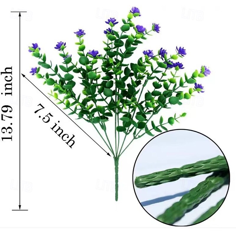 9 Bundles Artificial Flowers for Outdoors, Faux Eucalyptus and Spring Grass Greenery, UV Resistant Plastic Plants for Indoor or Outdoor Decoration, Home, Garden, Office, Porch3