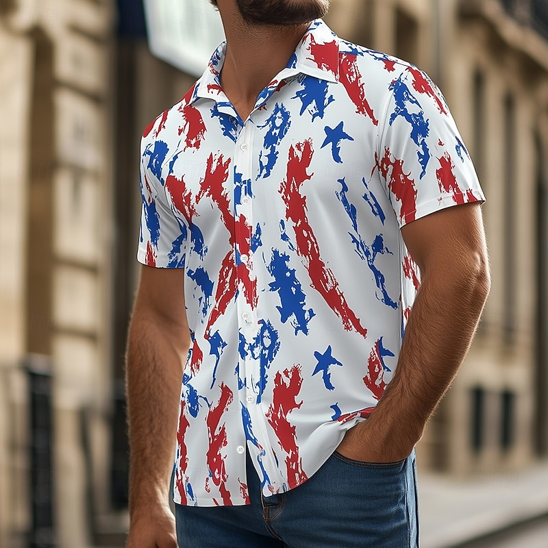 Bastille Day Men's Patriotic French Flag Shirt Summer Shirt Button Up Shirt Short Sleeve Fashion Casual Holiday Festival Summer Spring Turndown 3D Print Collared Shirts White 1 White