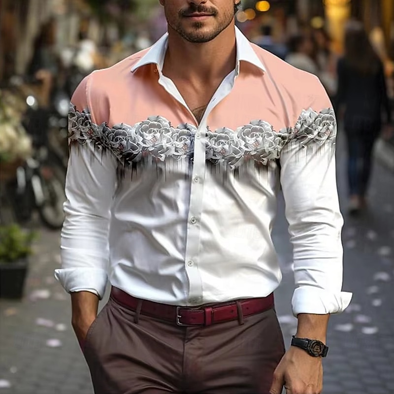 Men's Floral Print Flowers Shirt Button Down Shirt Hawaiian Shirt Long Sleeve Hawaiian Outdoor Vacation Holiday Summer Spring Turndown 3D Print Collared Shirts Yellow Pink Blue Purple