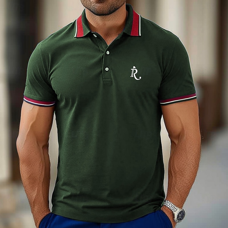 Men's Letter Polo Short Sleeve Polo Shirts Collared Shirts Business Casual School Outdoor Daily Wear 3D Print Summer Dark Green Dark Blue Dark Purple2