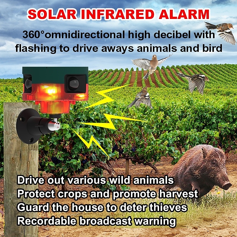 360° Solar Infrared Animal Repeller with Sound & Light Alarm – Motion Sensor Wildlife Deterrent with Voice Broadcast & Speaker3