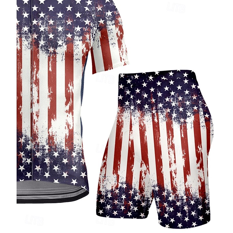 Men's Cycling Jersey with Shorts Short Sleeve Navy Blue Bike Sports Graphic Geometric Vertical Stripes Clothing Apparel3