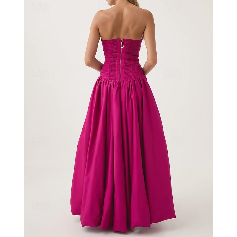 A-Line Evening Gown Bubble Dress Formal Semi Formal Wedding Floor Length Sleeveless Strapless Tafetta with Ruched Slit4